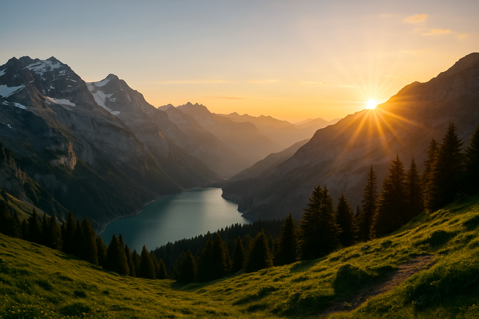 Montagnes suisses au lever du soleil